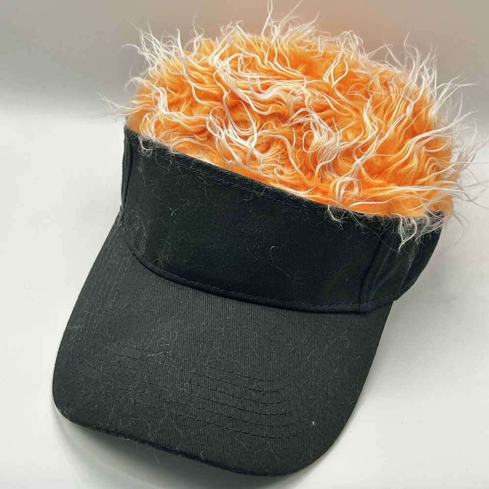 Hair Wig Costume Visor Hat Cap Adjustable Strapback Black Orange Halloween